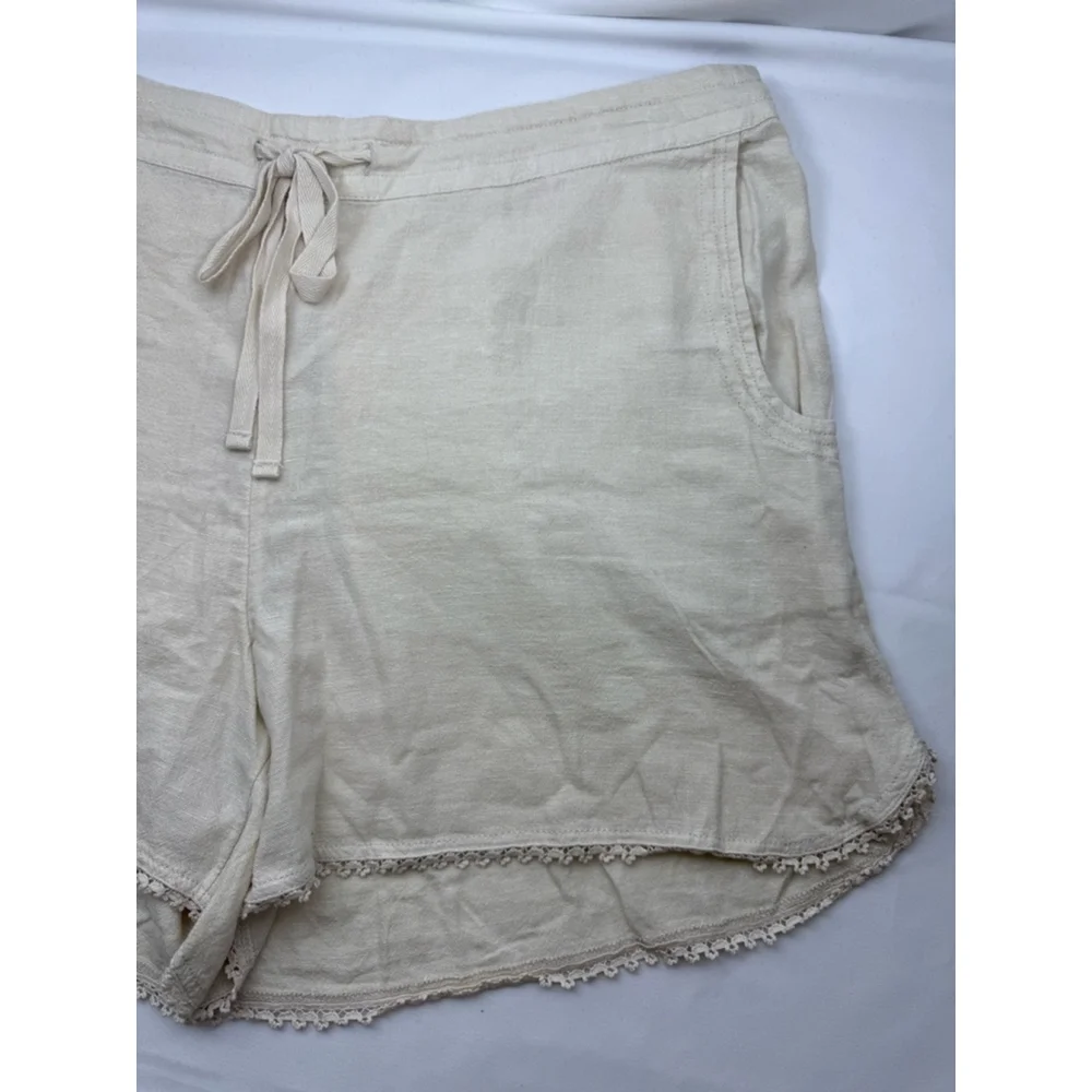 Women's Caslon Linen Blend Shorts Beige/Tan Size XL with Lace Trim - Picture 5 of 10